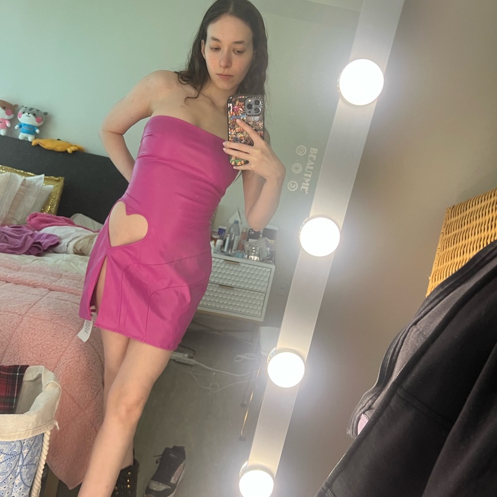 Pink Strapless Cut Out Bodycon Dress